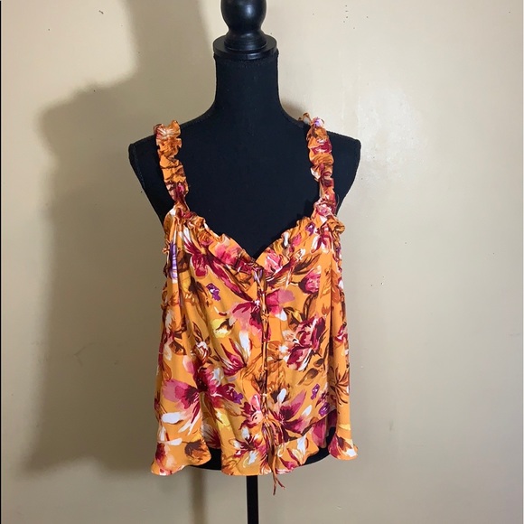 H&M Tops - H&M Frilled Trim Top Orange/Floral Size XXL